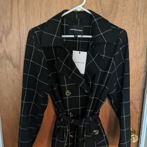 Black plaid swing trench jacket